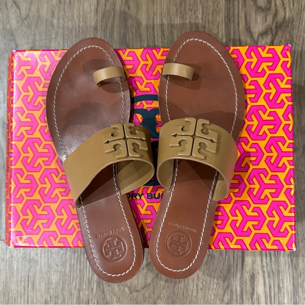 Tory Burch Tan and Brown Logo Sandals